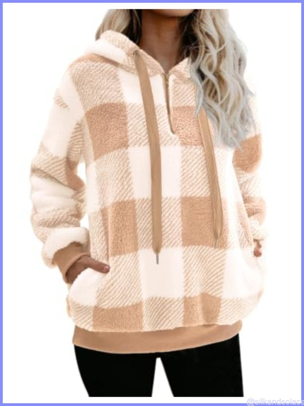 Womens Sherpa Pullover Oversized Fuzzy Hoodie Fleece Sweatshirt 1/4 Zip